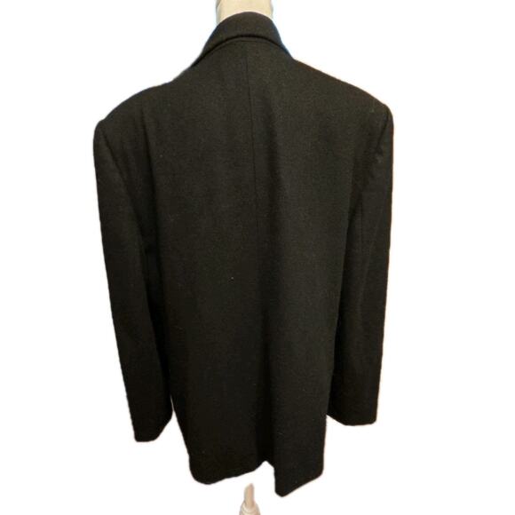 Koret Vtg 100% Wool Single Gold Button Black Blazer Notched Lapel Shoulder Pads - Picture 7 of 8